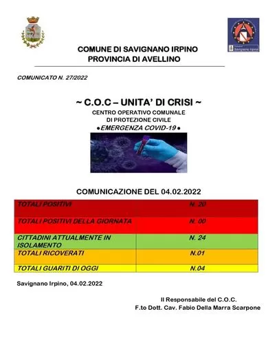 Covid Savignano Irpino 4 febbraio