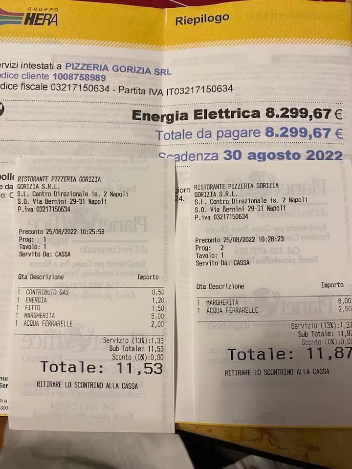 napoli scontrino contributi gas energia pizzeria