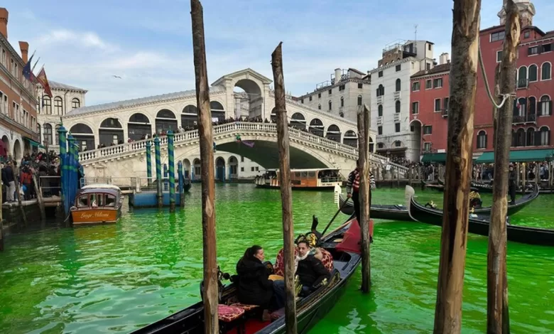 venezia attivisti canal grande colorato verde