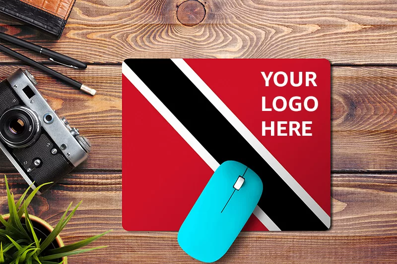 Trinidad And Tobago flag on wooden background with blue wireless