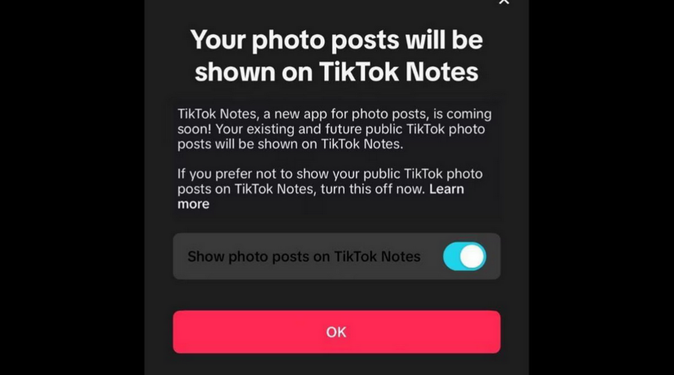 tiktok notes cos'è condivisione foto post testuali