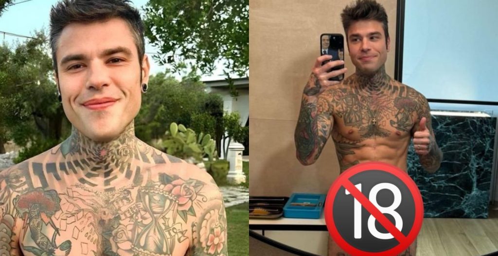 Fedez nudo social coprirlo bottiglia collutorio