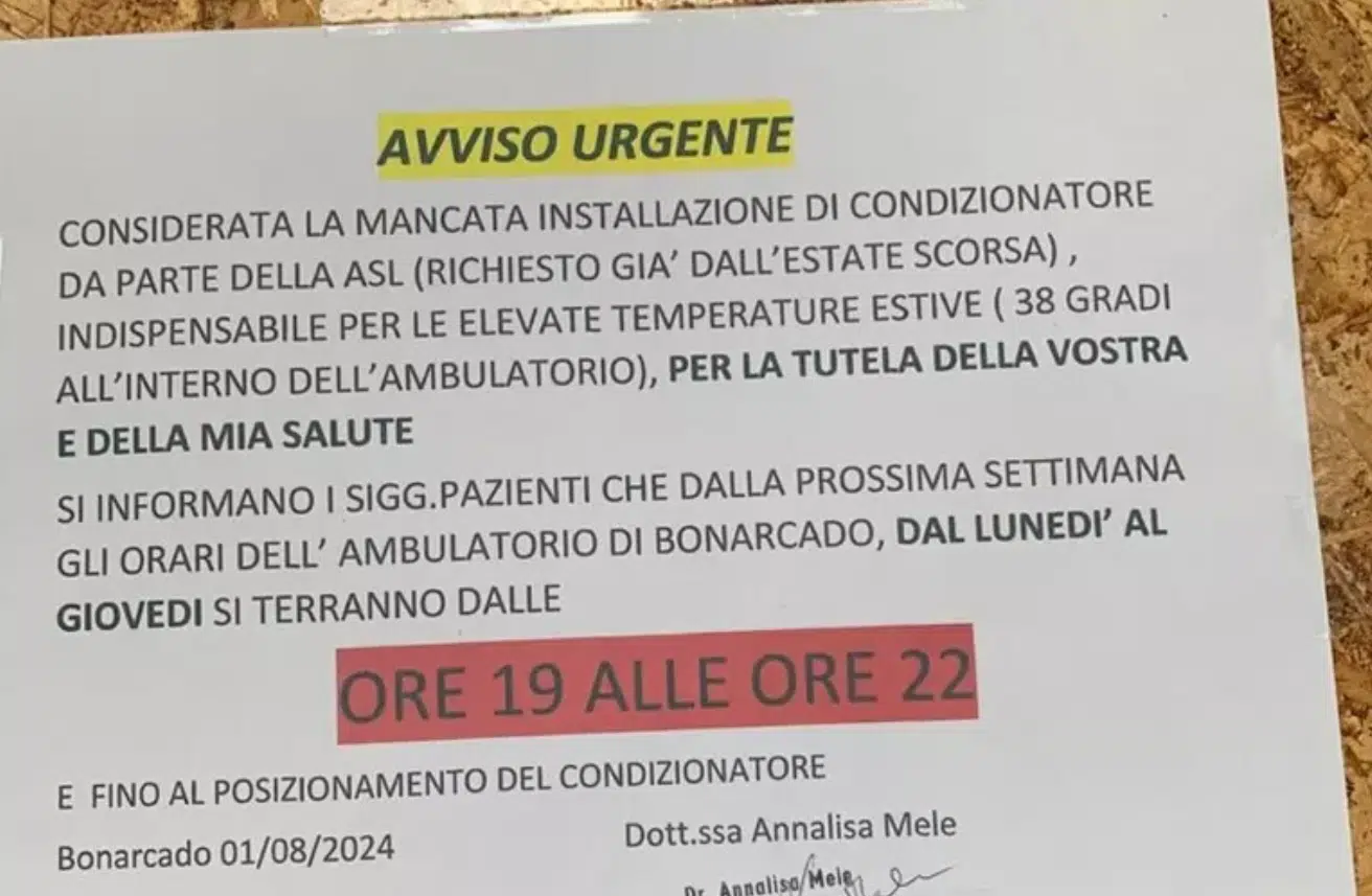 Oristano manca condizionatore ambulatorio apre solo notte