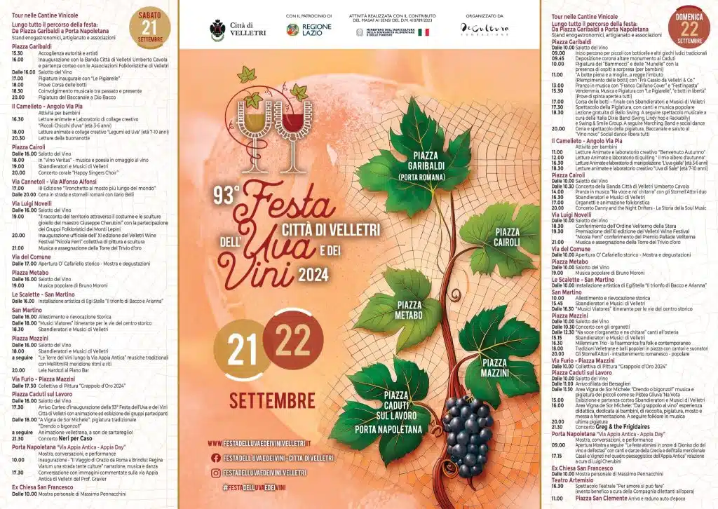 Velletri, ecco il programma della 93esima Festa dell’Uva e dei Vini (21-22 settembre 2024)