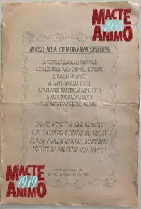 “Macte Animo 1919”, volantino storico