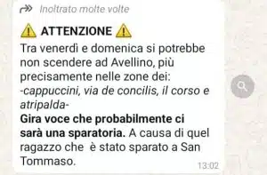 messaggio whatsapp sparatoria avellino